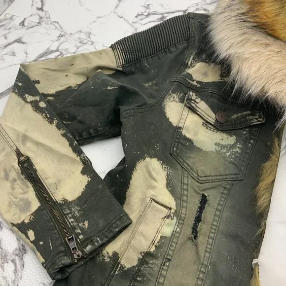 Makobi | Jackets & Coats | Mens Olive Cream Dirty Vintage Denim Jacket ...
